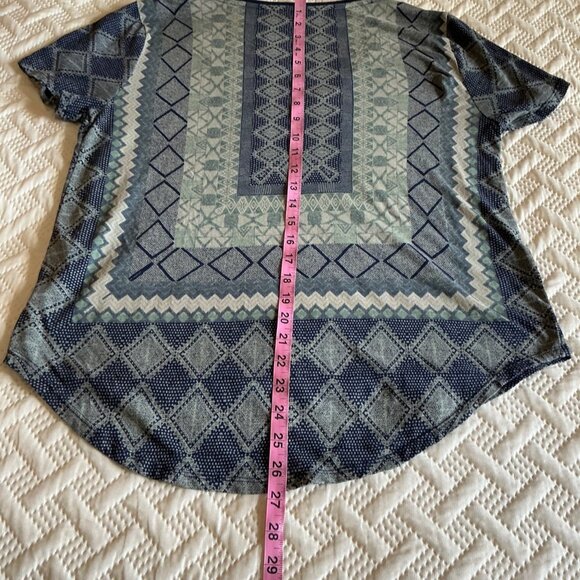 LUCKY BRAND Shirt Women’s L Navy Geometric Burnout Short Sleeve Boho Top Tee - Picture 6 of 10